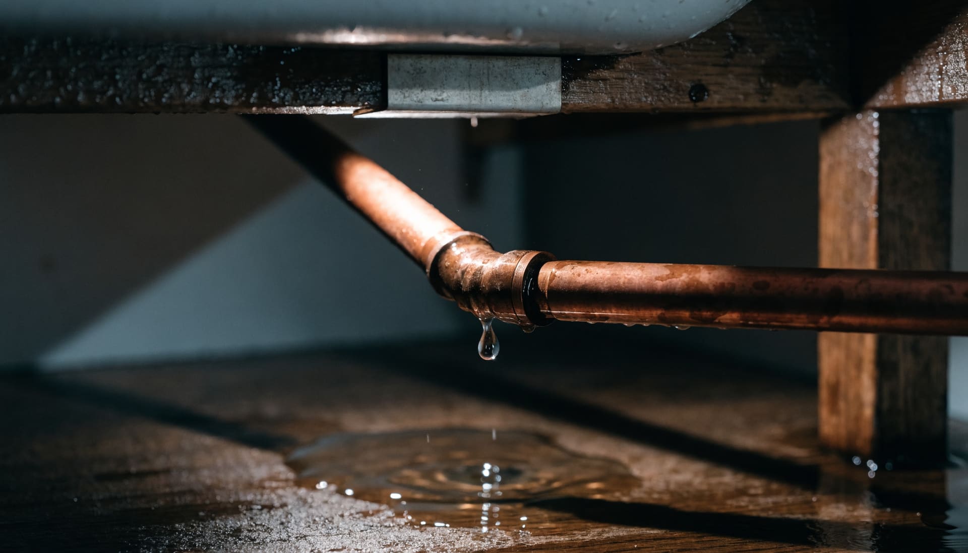 A leaking pipe joint under a kitchen sink (representative image)